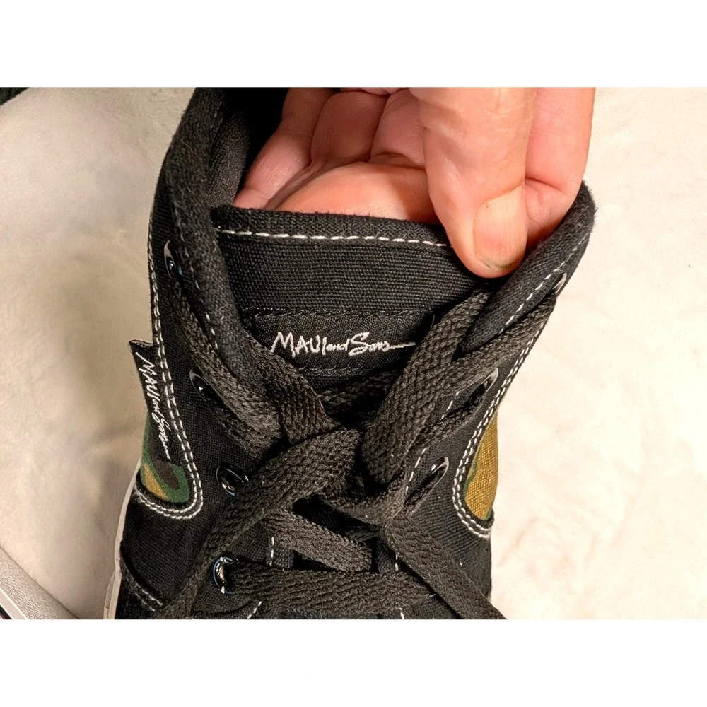 Maui and Sons Mens Camo Canvas Suede Low Top Skate Sneakers Black Green Size 12